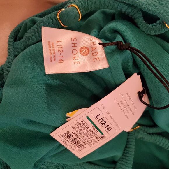 NWT Shade & Shore Turqoise Ribbed Highleg Onepiece Swimsuit. Size Large - Picture 8 of 10